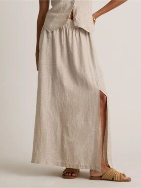 Quince Neutral Linen-Blend Maxi Skirt with Side Slit - Beige